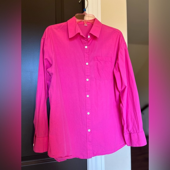 🩷🩷🩷 Hot Pink Button Long Sleeve Cotton Oxford Boyfriend Shirt - Picture 2 of 5